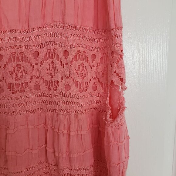 Now & Then Crochet Maxi Skirt Cotton Prairie Boho Pink Pull On Womens Size Large - Picture 3 of 11